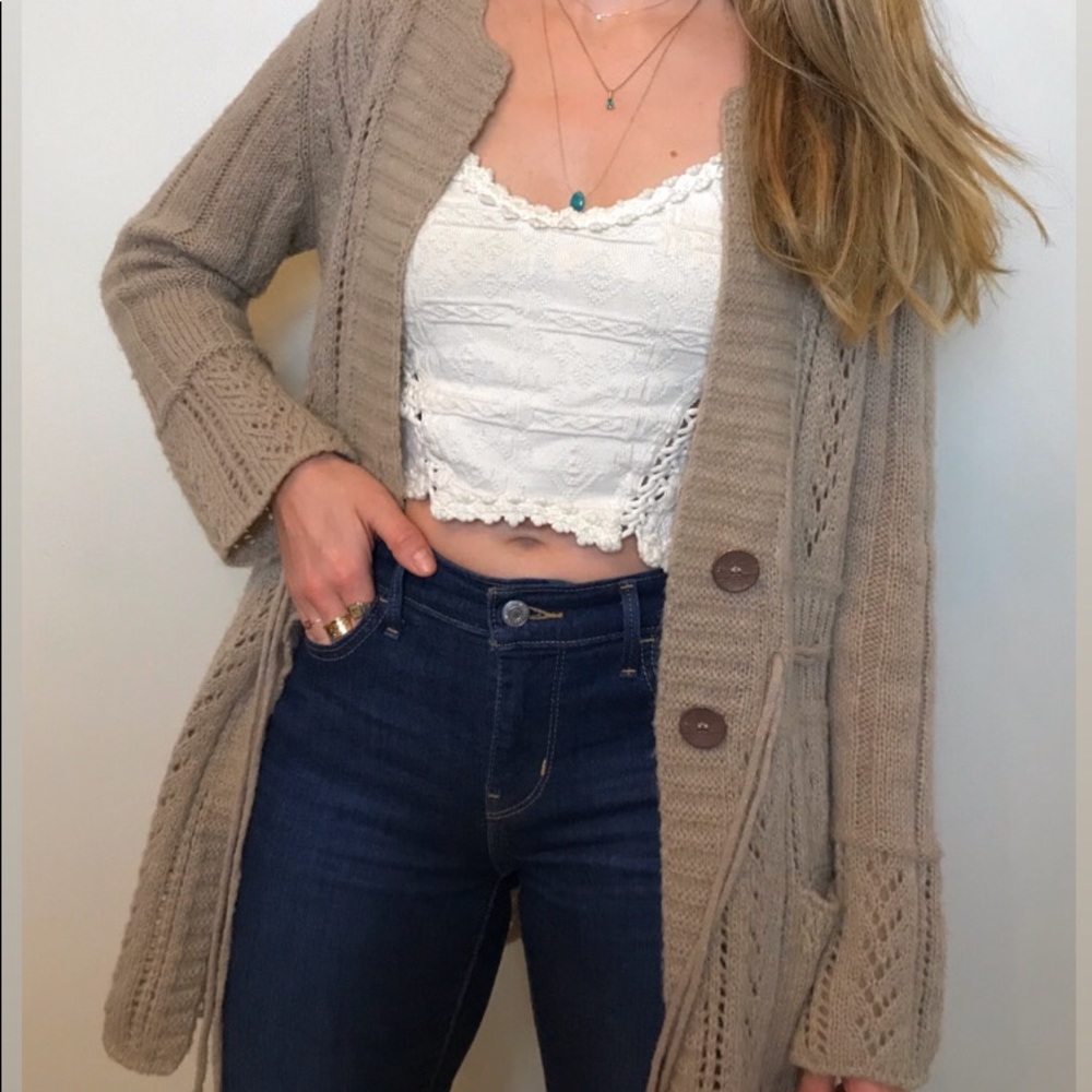 Boho mohair knit long jacket cardigan bell sleeves